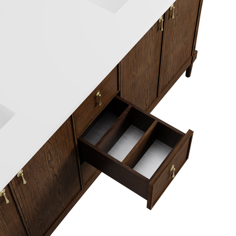 Kinnsden 72" W Double Vanity w/ FreePower Wireless Charger, Sable Oak, Ethereal Noctis Silestone
