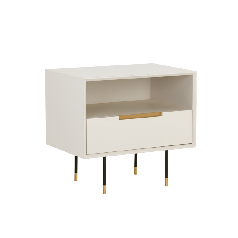 Cream and Black Modern 1-Drawer Nightstand with Gold Accents