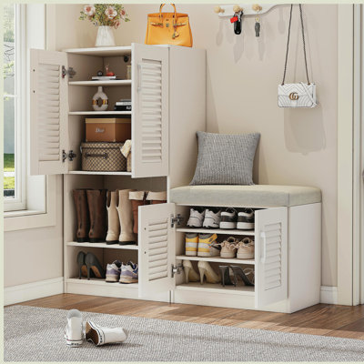 Armoire de rangement pour chaussures multifonctionnelle avec banc et compartiment de rangement 7 + 3, planche à couches réglable, banc à chaussures avec coussin