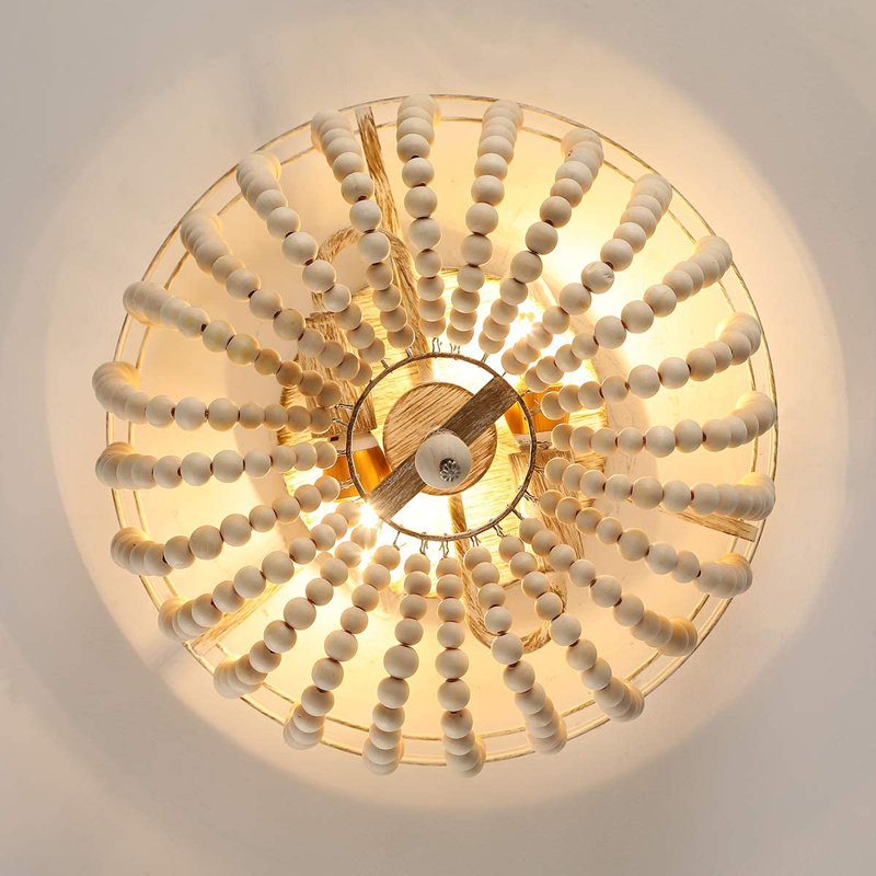 Seifert 2 - Light 12.2" Bowl Wood Beaded Semi Flush Mount