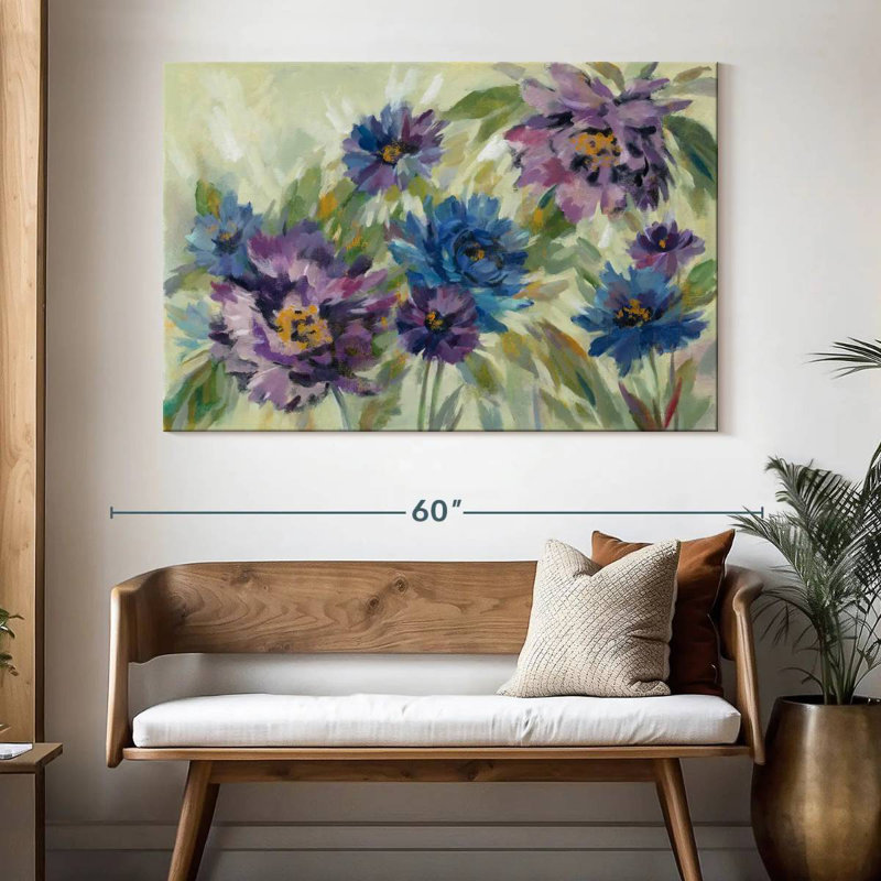 Harnek bleu vif et fleurs de lavande, H 34 po x l 51 po