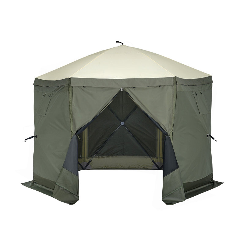 Tente pour abri de jardin Pop Up, abri de soleil avec auvent à 6 côtés avec 6 toiles d'intimité amovibles et fenêtres en filet, tente écran rapide 10 x 10 pi avec moustiquaire