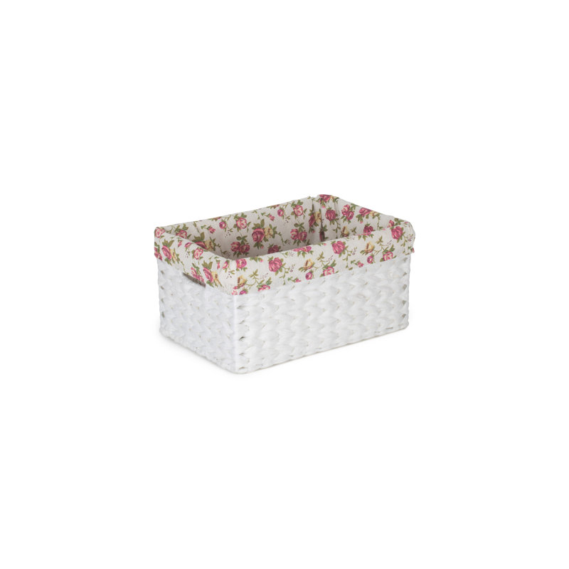 House Of Hampton Wicker Decorative Basket, 19cm H x 37cm W x 25cm D, White/Garden Rose Lining