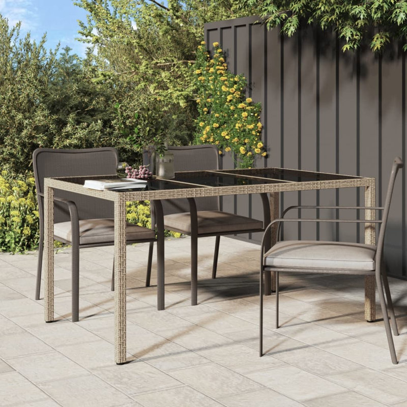 Table de patio en verre trempé et poly rotin Latitude Run®, H 29,5 po x l 35,4 po x L 59,1 po, Blanc