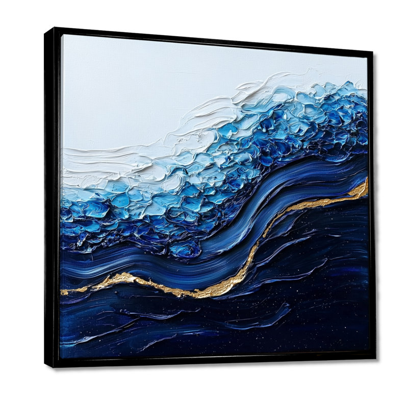 Abstrait aqua abstrait de l'inconnu - Art mural abstrait, H 16 po x l 16 po, Impression encadrée flottante
