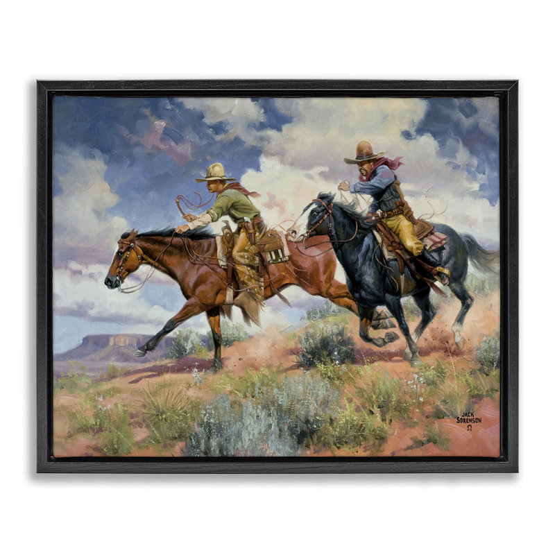 Trouble's A Comin 'Cowboys, H 25 po x l 31 po, Cadre flottant noir de jais