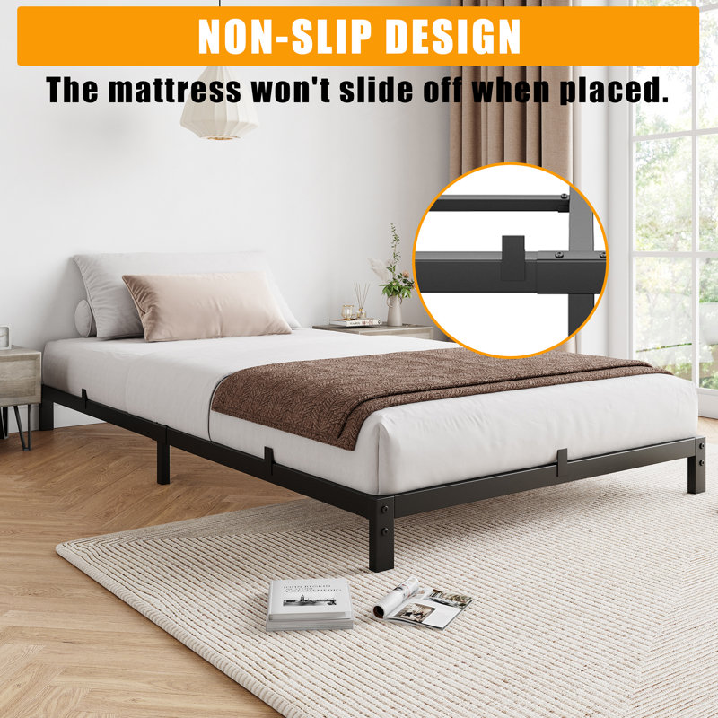 Heavy Duty Metal Platform Bed Frame – Twin Size, 6 Inch Height, Sturdy Steel Slats, No Box Spring Needed, Noise-Free, Twin