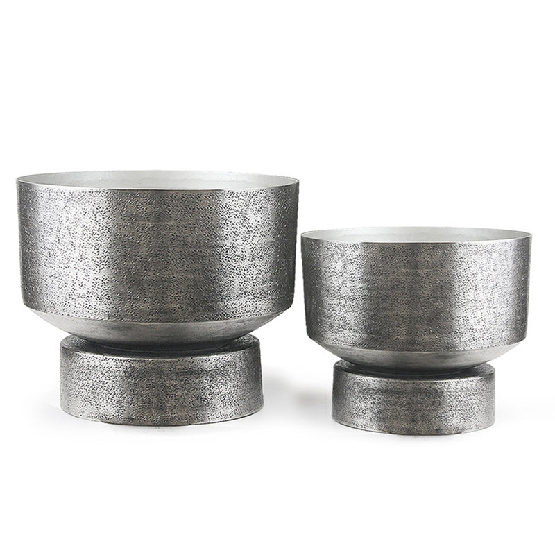 Metal Pot Planter, Antique Silver