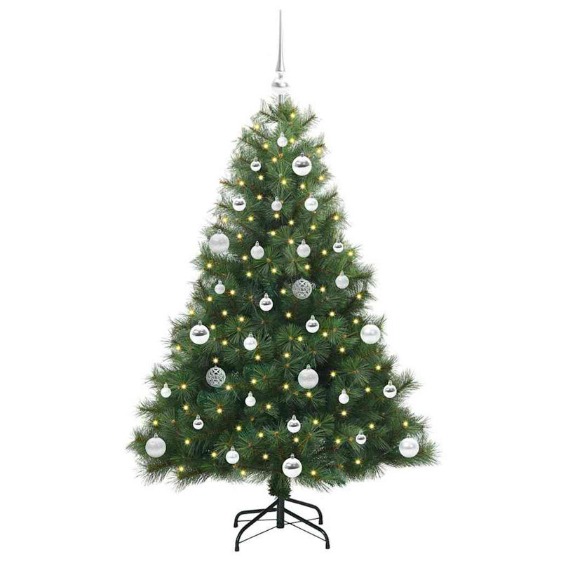 Artificial Christmas Tree with 150 LEDs Green PE and PVC, Silver, 4.92' H