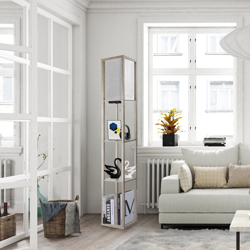 Lampe sur pied à colonne 63,7 "à intensité variable avec tablettes et télécommande et station de charge USB Jarold, Gris