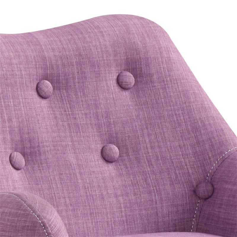 Chaise pour enfant en lin rose l 19,5 po avec dossier capitonné et pieds en bois Fenix, Pink
