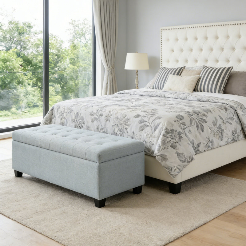 Banc de rangement rembourré 49,75 po, Blue Tufted
