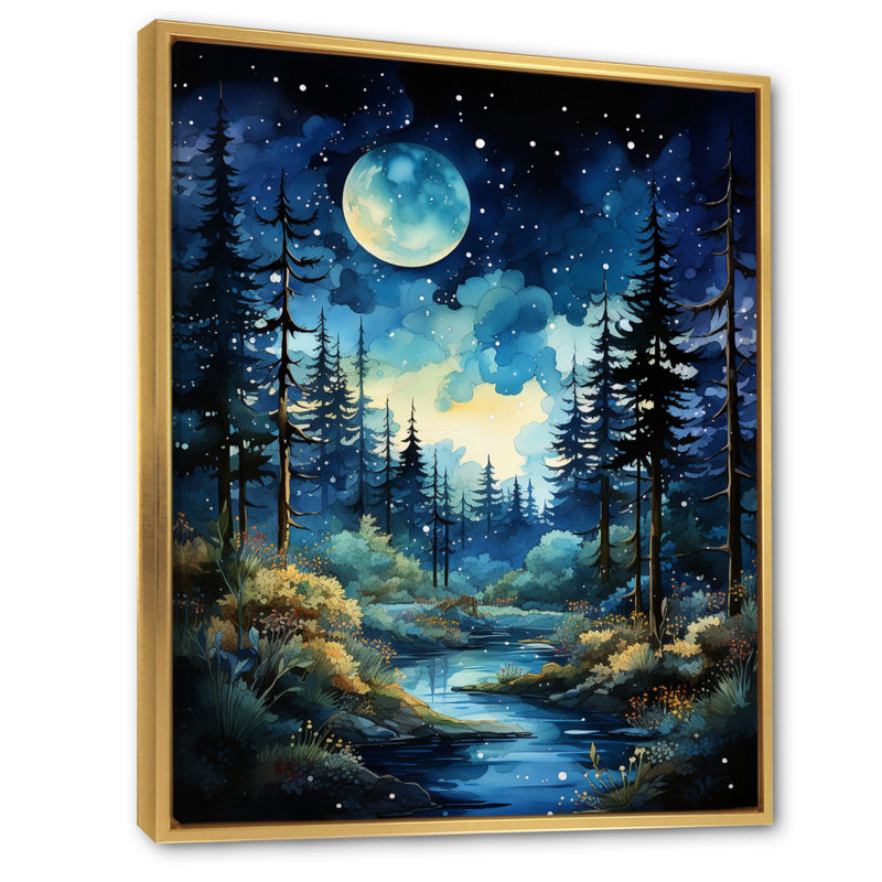 «Blue Pine Tree Midnight Serenity II», reproduction sur toile flottante, H 32 po x l 24 po x P 1 po, Encadrement doré