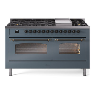 ILVE Nostalgie II Series 60 inch Dual Fuel Range with 9 Sealed Burners, Griddle (Glass Door)