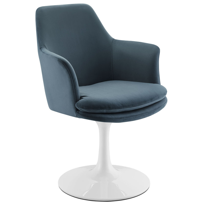 Lippa Performance Velvet Swivel Dining Armchair, White, Velvet Cadet Blue