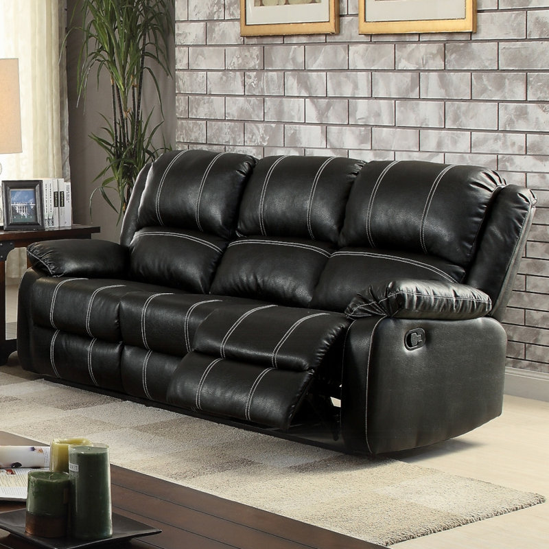 Canapé avec dossier inclinable en similicuir Zuriel Motion, Black, Black