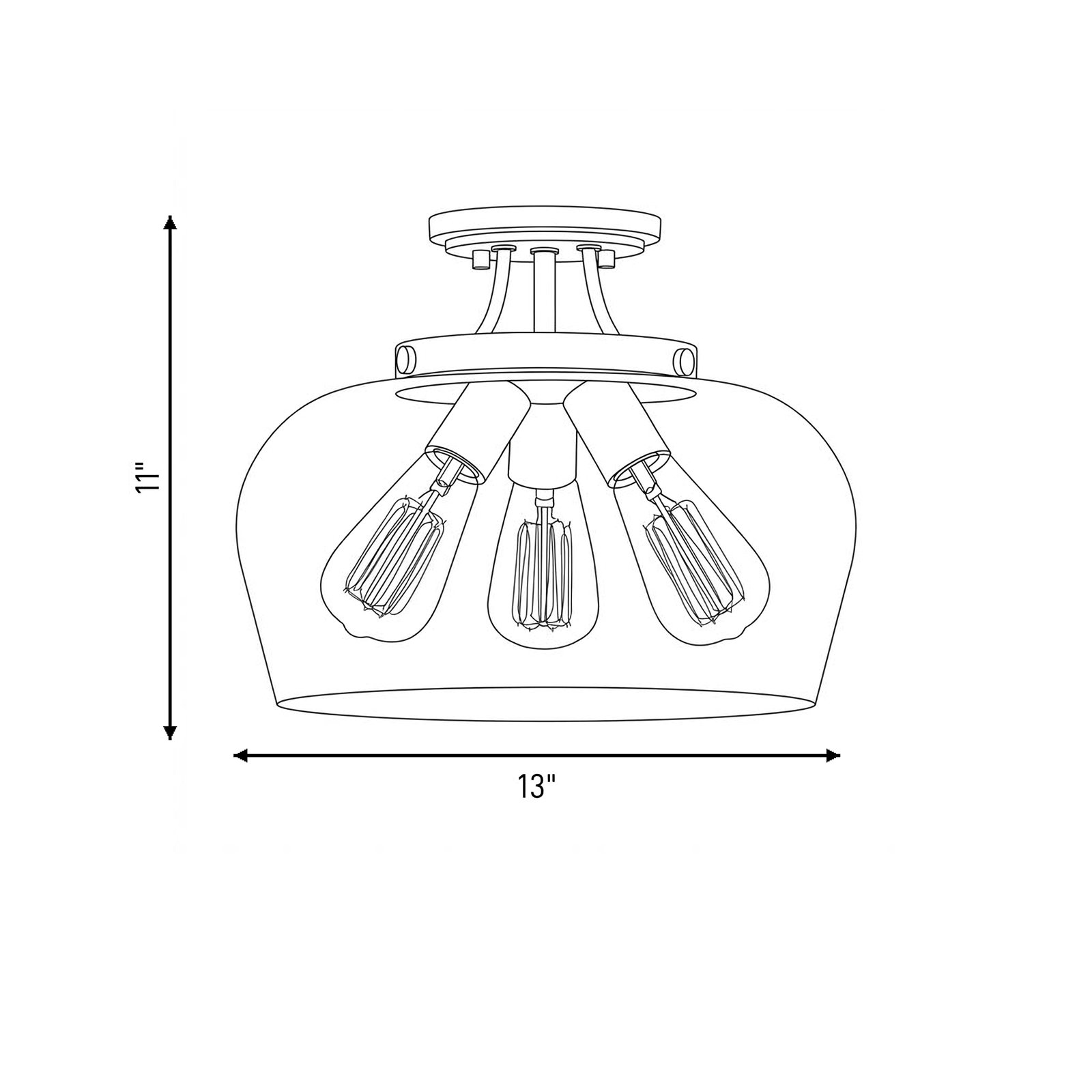 Breena 3-Light Semi Flush Mount, Satin Nickel, White