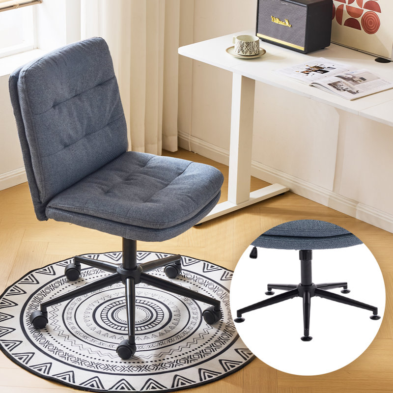 Chaise de bureau rembourrée sans accoudoirs avec roulettes et repose-pieds, Marine