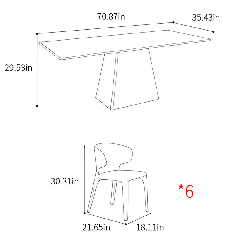 Ensembles de table à manger rectangulaires modernes et luxueux., H 29,53 po x L 70,87 po x l 35,43 po