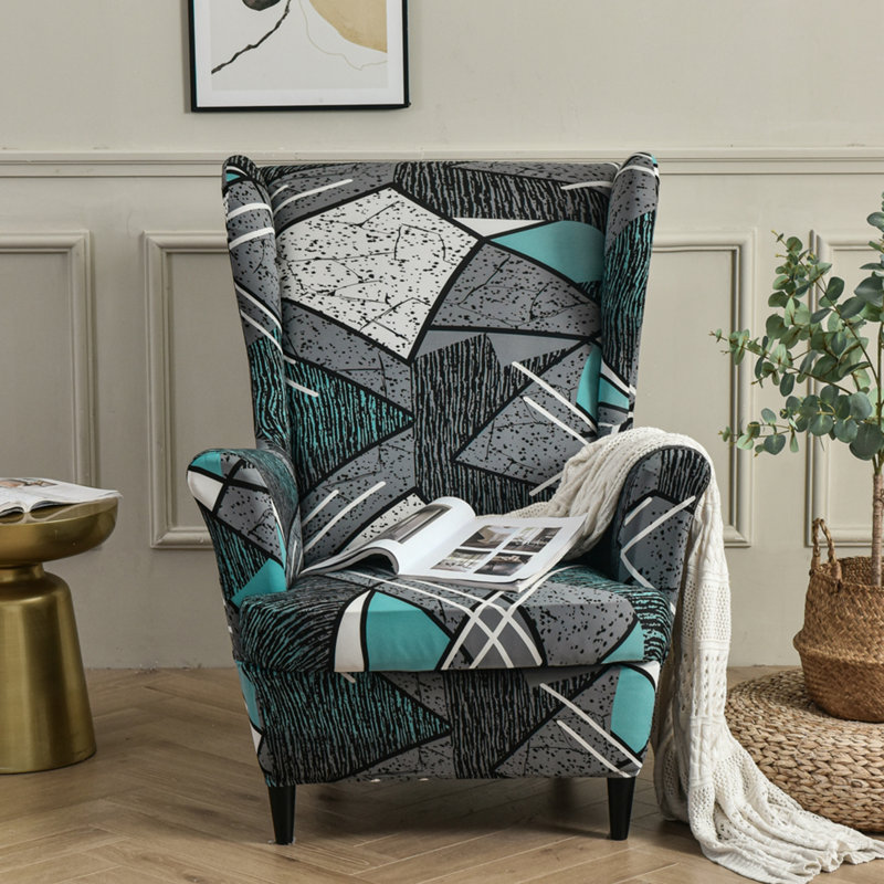 Housse extensible pour tabouret tigre, Gris / bleu 100% coton
