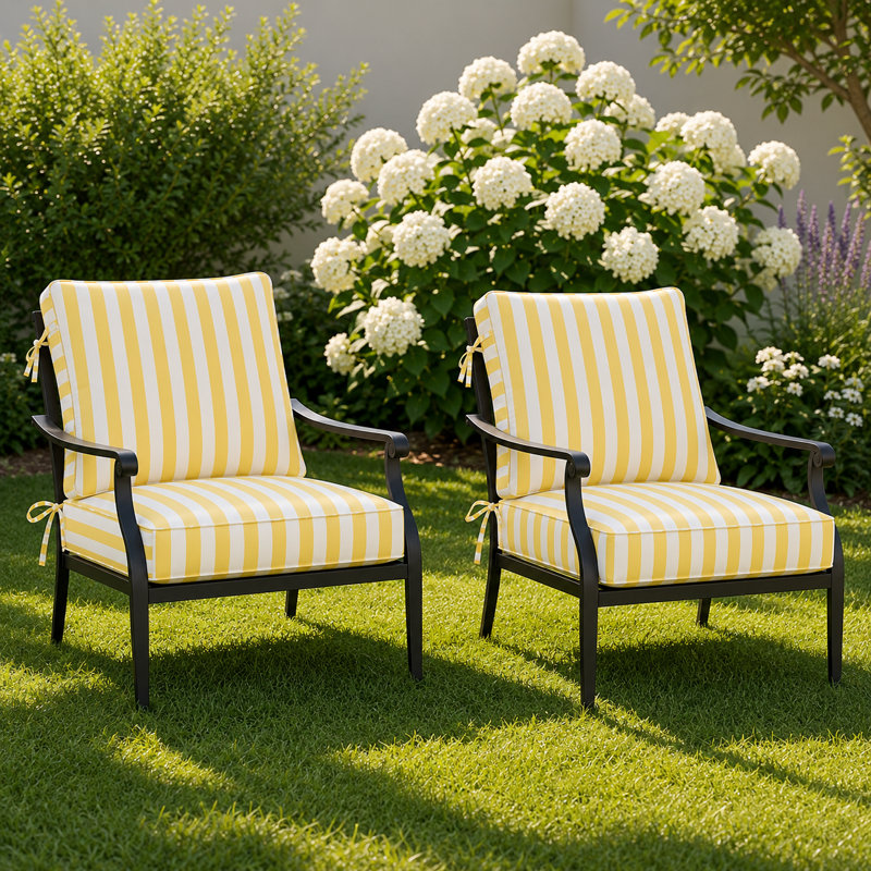 3" Deep Seat Cushion Stripe Border Frame - Water-Resistant, Yellow, 16" W x 18.5" D