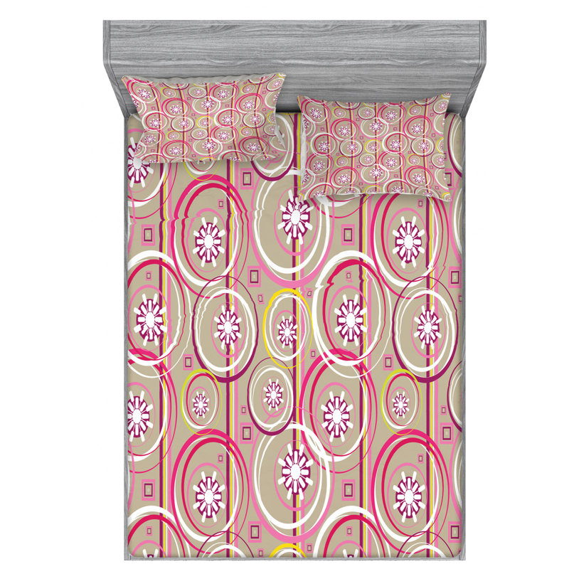Microfiber Floral Sheet Set, Queen Sheet Set with Fitted Sheet