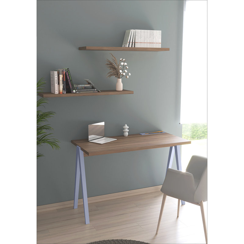 Dikili Solid Wood Base Writing Desk, Walnut/Blue