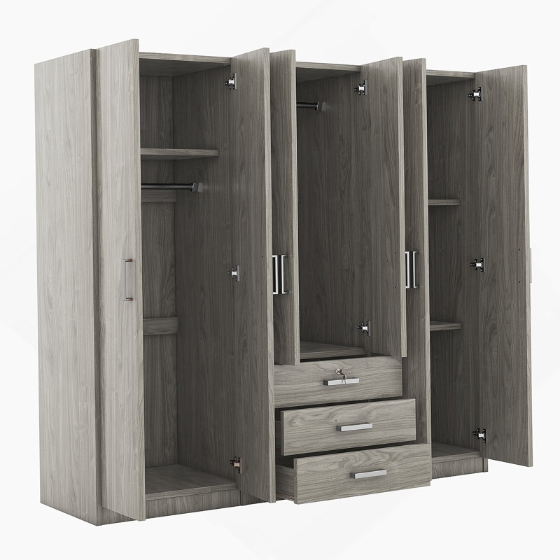Armoire de chambre à coucher avec 6 grands tiroirs Joelle, gris, Gris