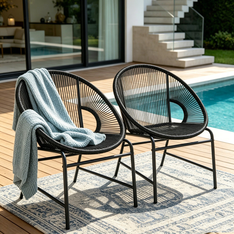 Patio Wicker Chair Set, Black