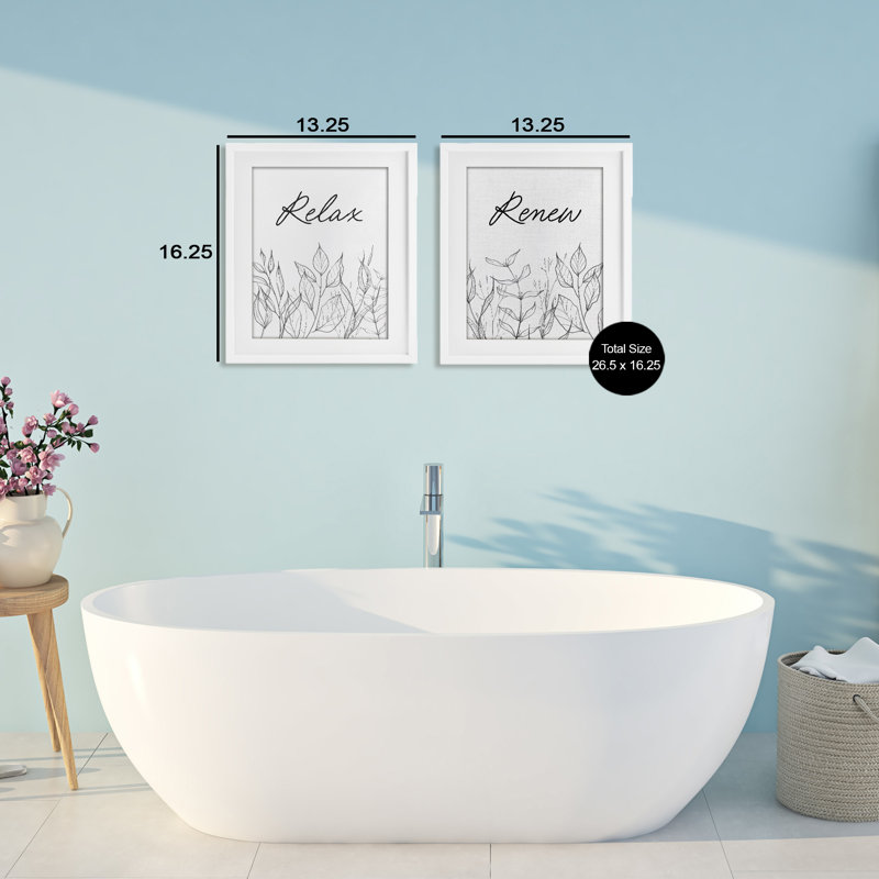 Relax and Renew Leaf Outline, ensemble de 2 reproductions encadrées sous verre encadrées, H 16 po x l 13 po