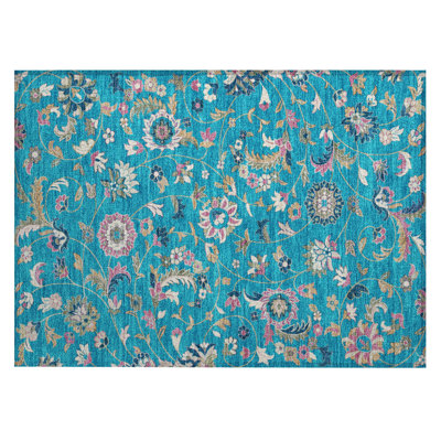 Machine Washable Indoor/Outdoor Chayden ACN1006 Teal Rug