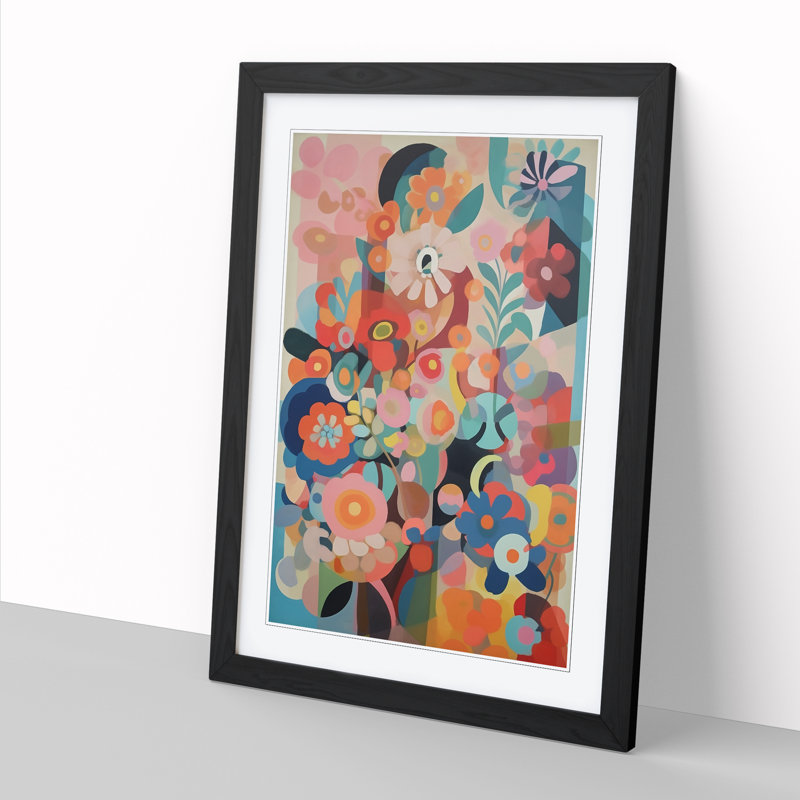 FRM-V0523-811X Floral Flowers Retro Vol.10 - Single Picture Frame Print, Black Framed, 64cm H x 46cm W x 2cm D