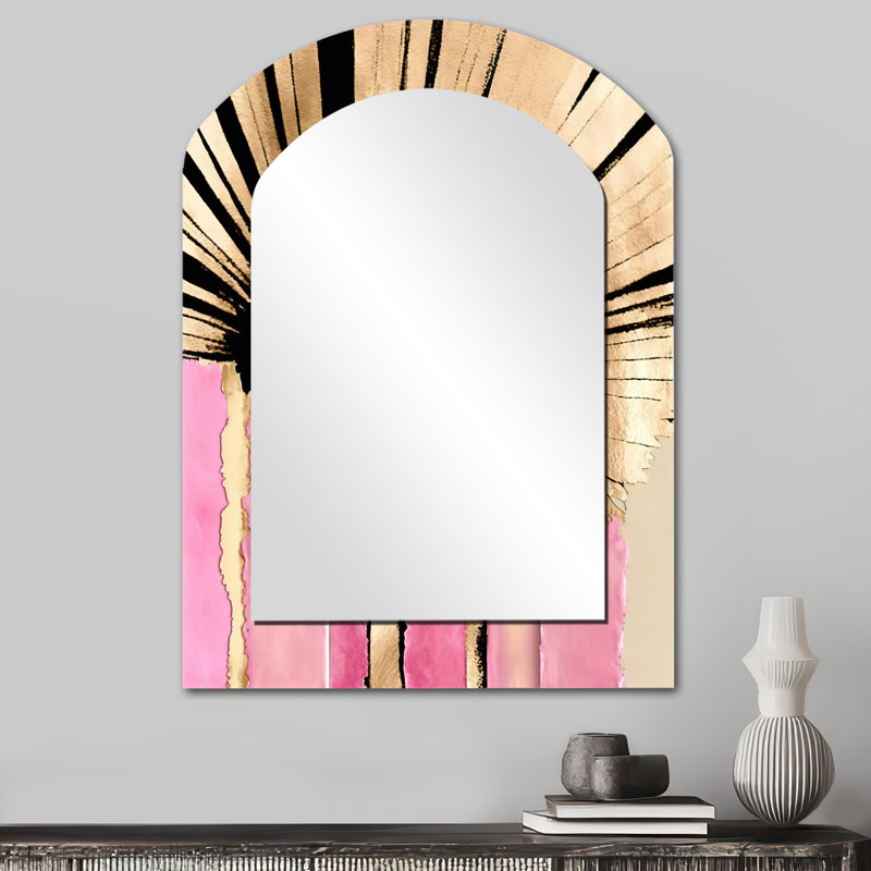 Fleur de gerbera rose sur fusion abstraite I - miroir mural asymétrique unique Gerbera, miroir arqué traditionnel, impression sur métal
