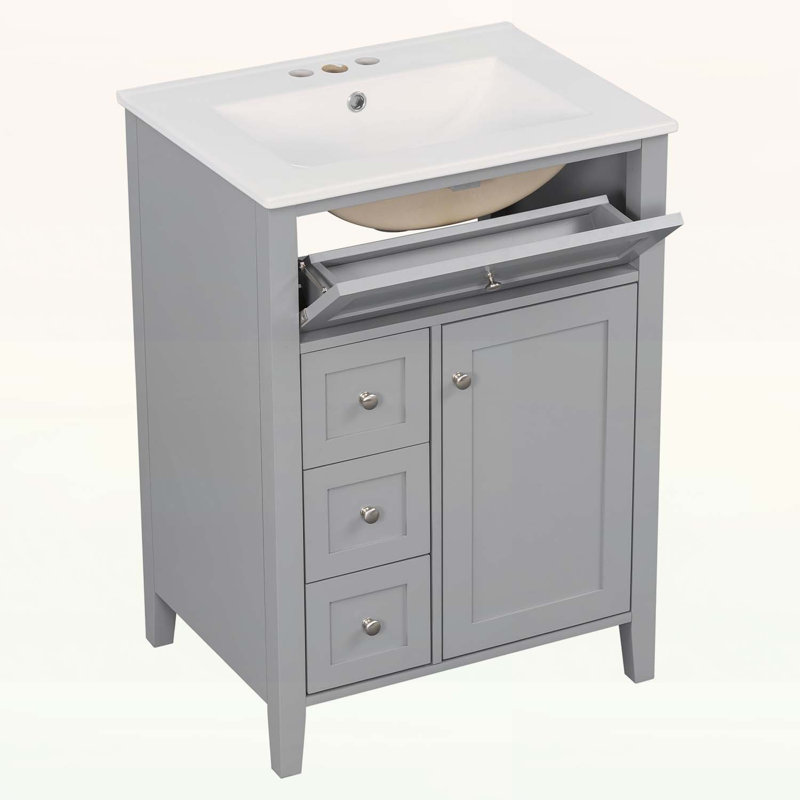 Meuble-lavabo moderne avec lavabo, 3 tiroirs, conception compacte, Grey