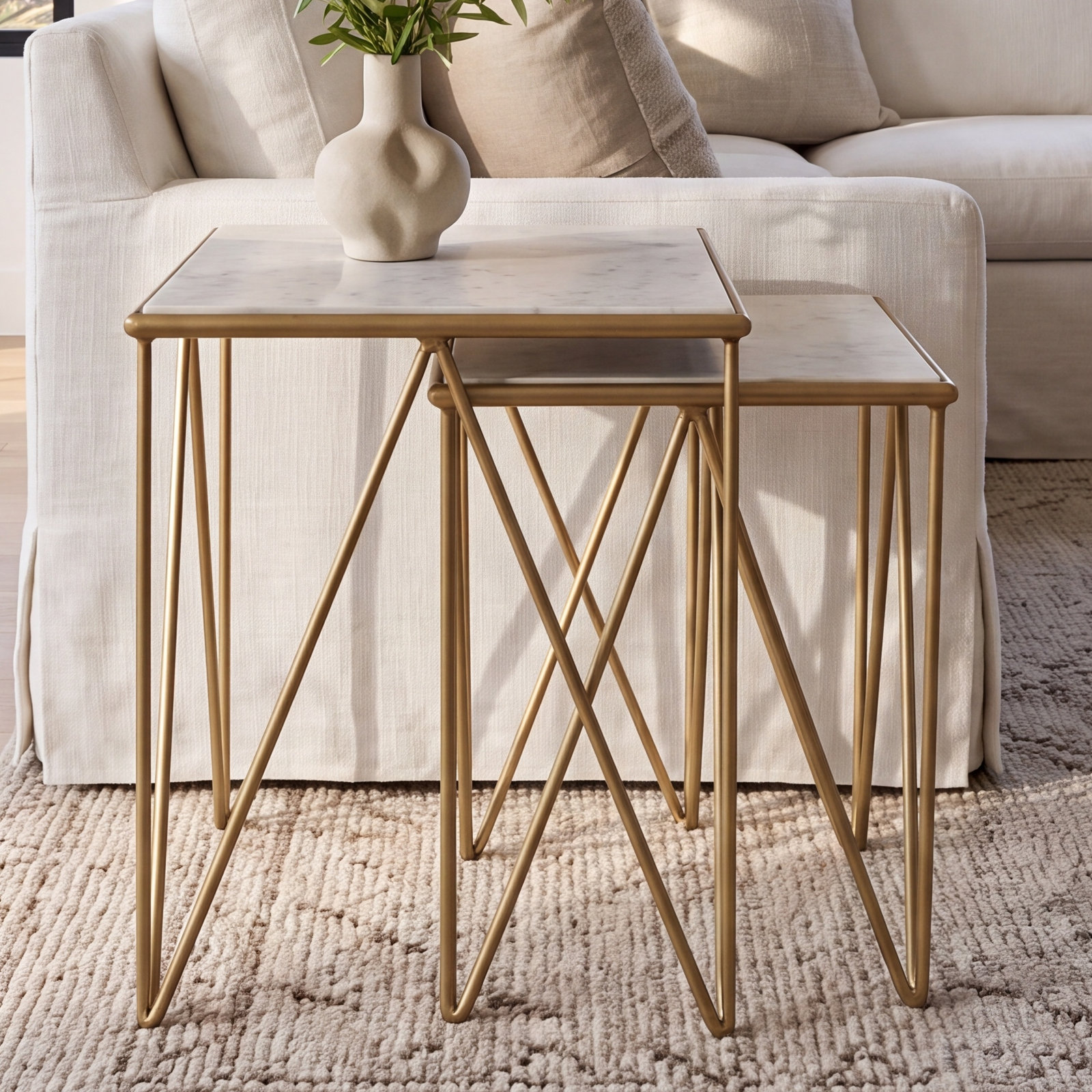 Tioga 2-Piece Marble Top Nesting Table Set