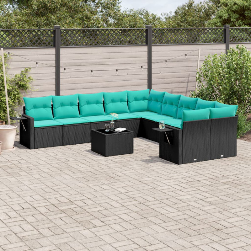 11 Piece Patio Sofa Set With Cushions Poly Rattan, Light Blue, Black