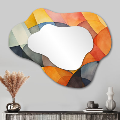 Motif géométrique de tuiles de couleurs douces II - miroir décoratif asymétrique géométrique, miroir mural moderne en nuage, impression d'art en métal