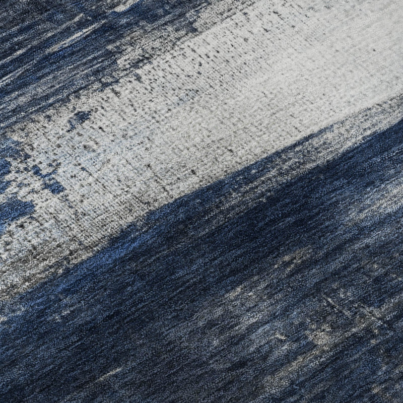 Tapis abstrait lavable à la machine de qualité supérieure Mayfield, Marine, 10 pi x 14 pi