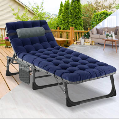Portable Heavy Duty Sleeping Bed with Mattress,Outdoor Patio Adjustable 5-Position Lounge Chair JTANGL Color: Blue
