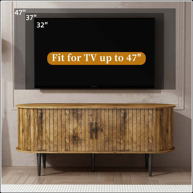 Console télé 47 po avec porte coulissante et compartiment de rangement moderne - brun