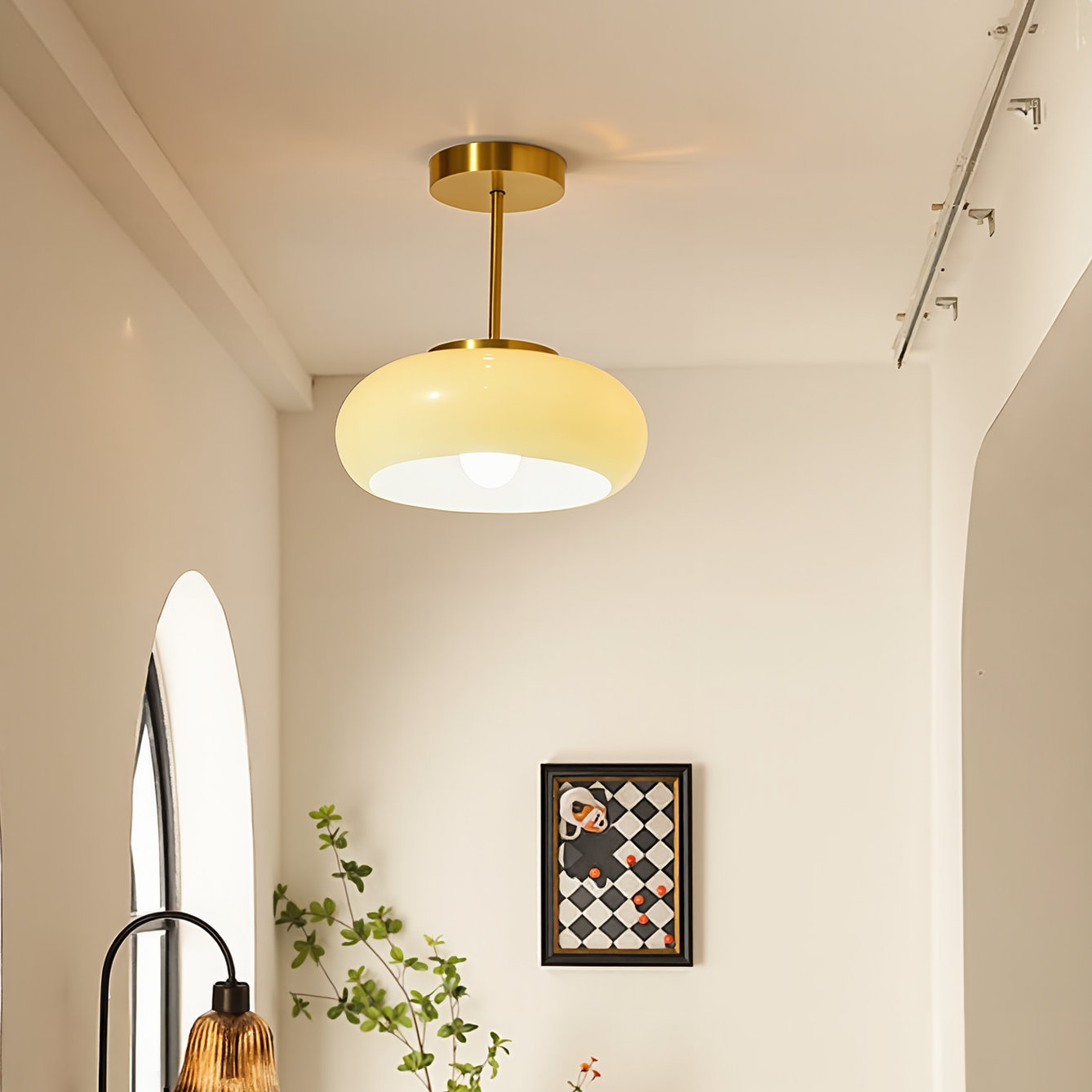 1 - Light Copper Dome Pendant Beige, 9.84" H x 11.02" W x 11.02" D