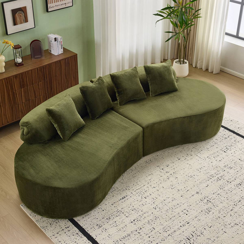 Canapé courbé Flannelette comprenant 4 coussins, Vert