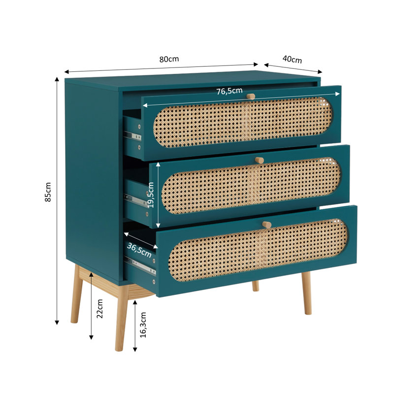 Alexian 40cm W 3 - Drawer Chest of Drawers, Blue