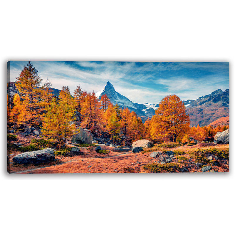 «Majestic Mountain Peak in Autumn», art mural sur toile tendue, H 27,55 po x l 55 po
