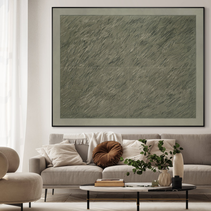Très grande impression abstraite de lignes murales - œuvre d'art minimaliste d'inspiration griffonneuse grise pour le salon ou la chambre à coucher, assemblage de cadre requis