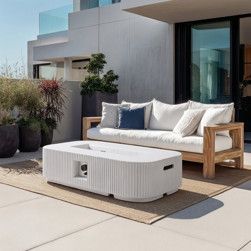 Ehlman 48.2" Modern Minimalist Rectangular MgO Outdoor 50,000 BTU Fire Pit Table (Tank Cover Not Included), White