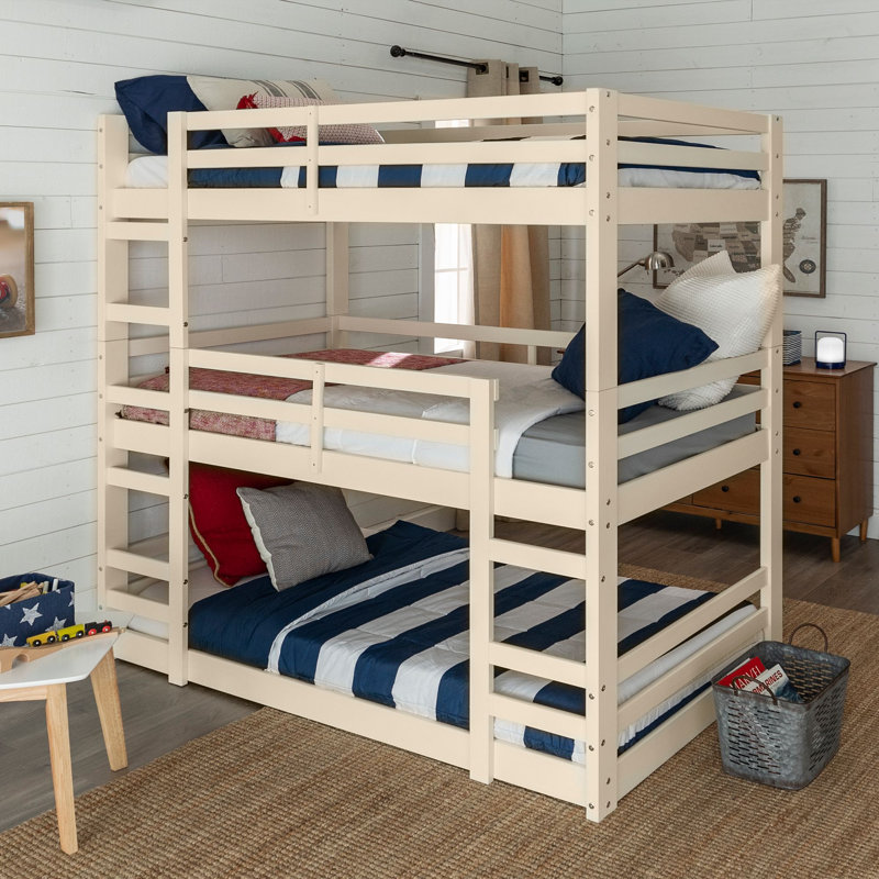 Lit superposé simple en bois massif de 130 x 130 oz par Fe + Rae ™, Blanc cassé