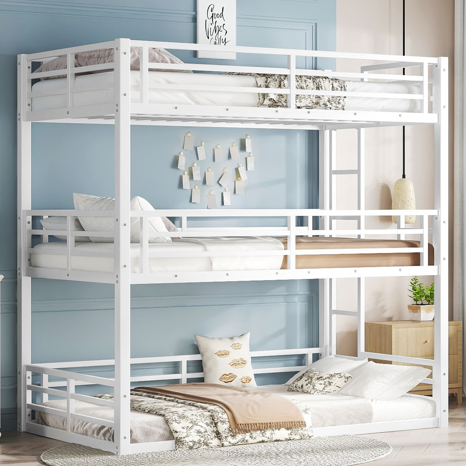 17 Stories Twin over Twin over Twin Bunk Bed, Metal Triple Bunker with