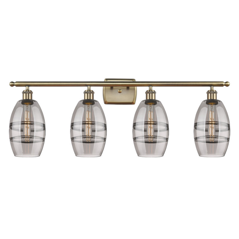 Éclairage pour meuble-lavabo 4 lumières 36 po Ballston - Dundrod, Gris fumée clair, Laiton antique