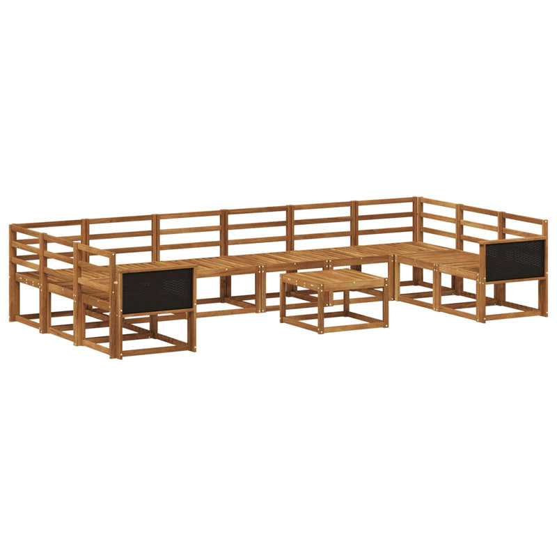 Outdoor Sofa Set 11 Pcs Solid Acacia Wood Seating Garden Sectional, Natural/Black